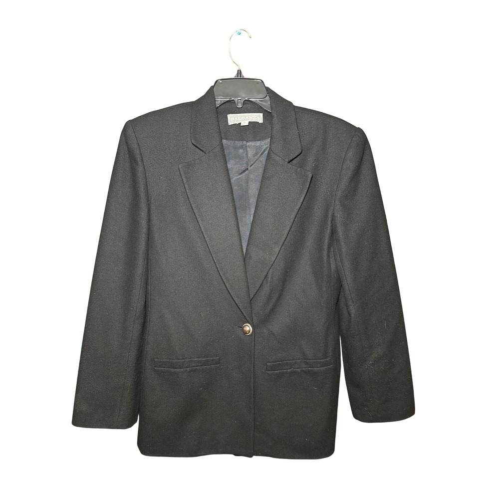 Baldanza Vintage Black Single Button Blazer Gold Crest Buttons USA Made Size 6